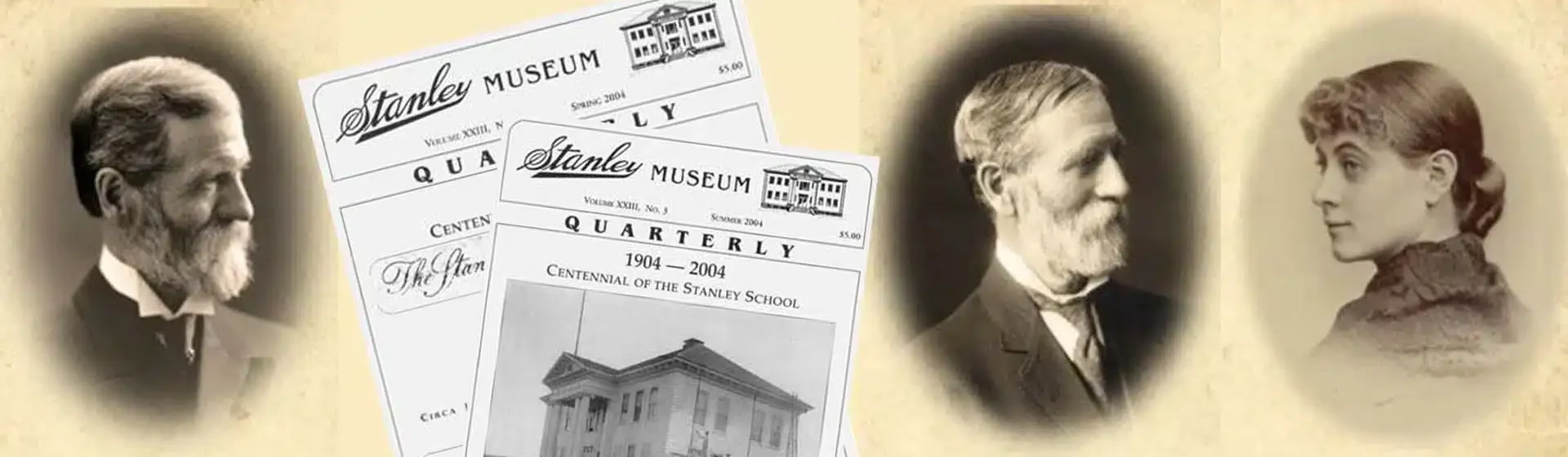 homeage-slider1 Historical portraits of members of the Stanley family alongside issues of the Stanley Museum Quarterly.